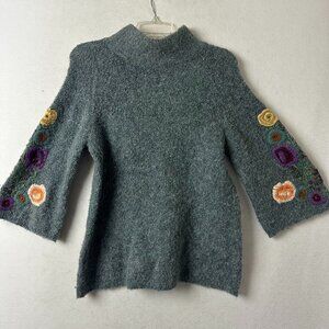 Anthropologie: Sleeping on Snow sweater sz S gray embroidered floral‎ flare